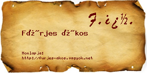 Fürjes Ákos névjegykártya